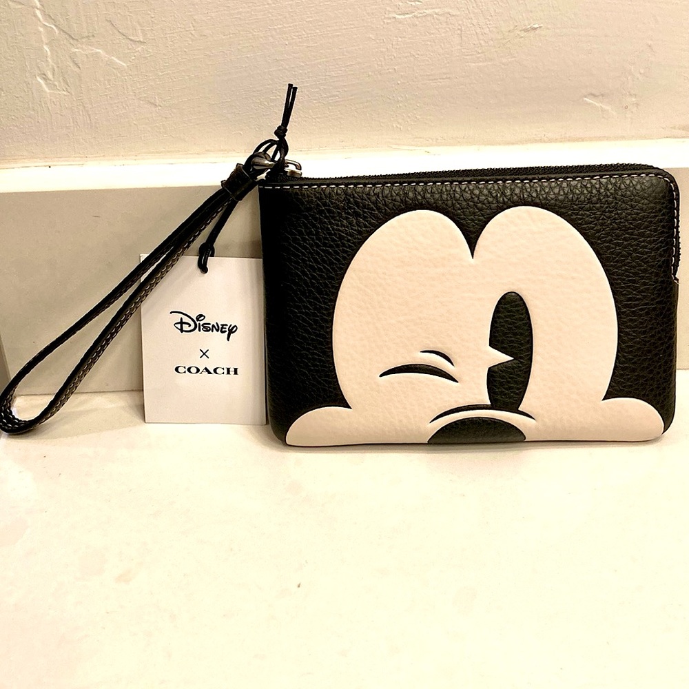 Coach X Disney Mickey Winking Corner Zip Wristlet